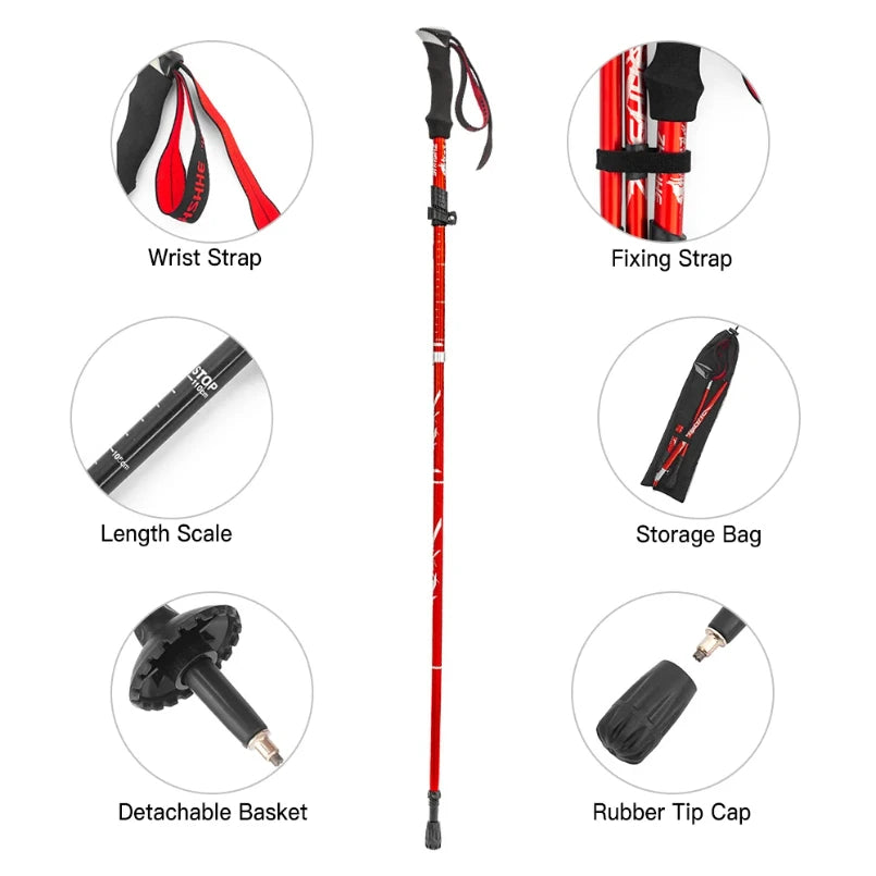 Ultra Lightweight Collapsible Trekking Pole Five-Fold Walking Stick for Hiking Camping Backpacking Aluminum Alloy Trekking Pole
