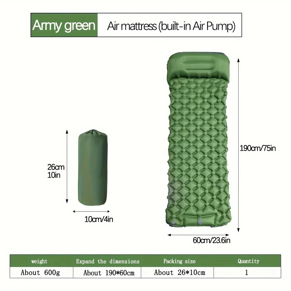 Outdoor Camping Inflatable Mattress Sleeping Pad with Pillows Ultralight Air Mat Built in Inflator Pump Hiking