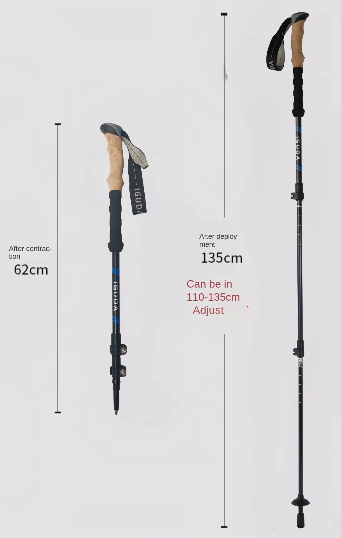 Trekking Poles Carbon Fiber Collapsible Telescopic Sticks Lightweight Walking Hiking Stick Climbing Stick Telescopic Cane