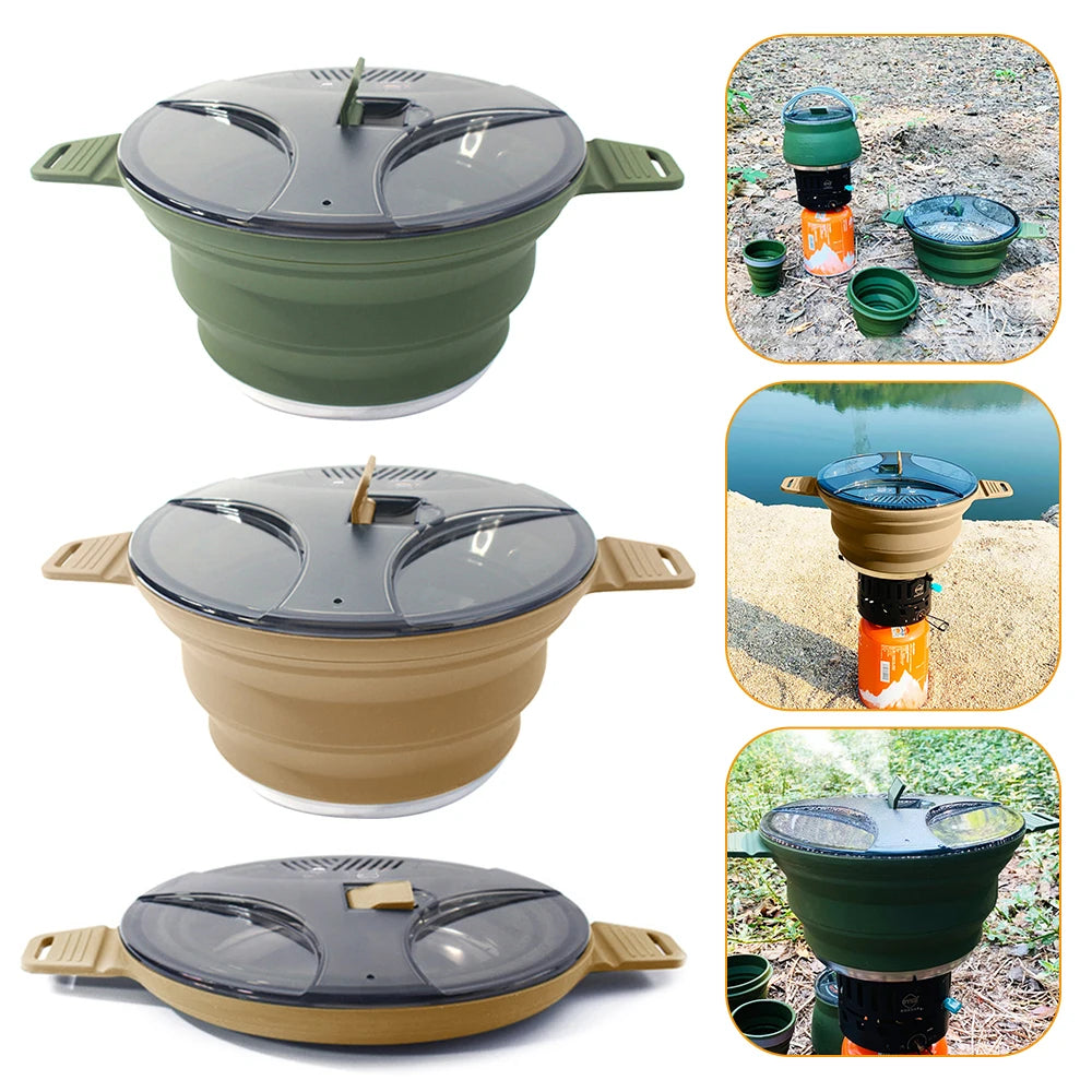 Collapsible Camping Kettle – 2.5L Silicone Foldable Cook Pot with Handle & Lid for Hiking, Backpacking, Outdoor Cooking | Hike This Supply