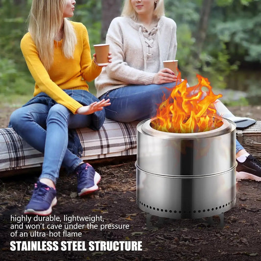 19" Smokeless Fire Pit with Stand, Stainless Steel Wood Burning Fireplaces,Removable Ash Pan,Outdoor Backyard Patio Firepit | Hike This Supply