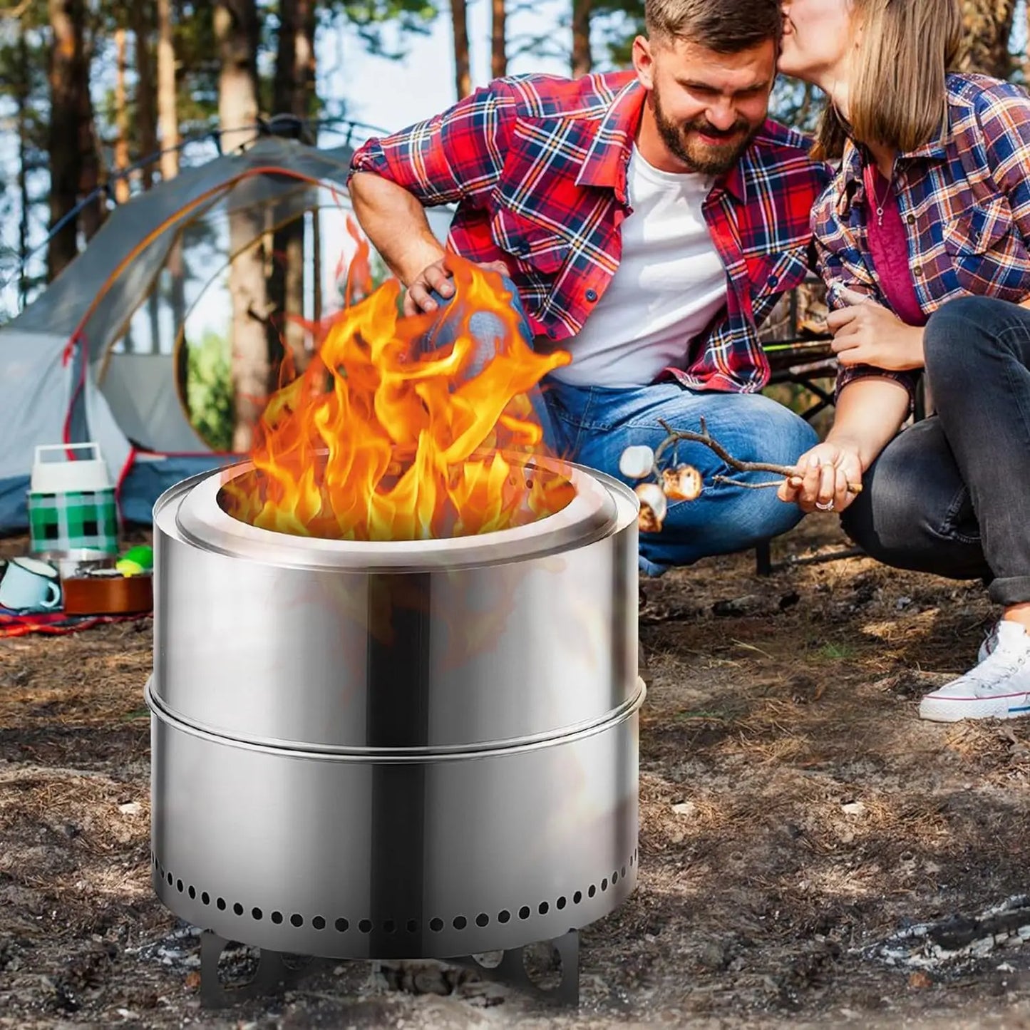 19" Smokeless Fire Pit with Stand, Stainless Steel Wood Burning Fireplaces,Removable Ash Pan,Outdoor Backyard Patio Firepit | Hike This Supply