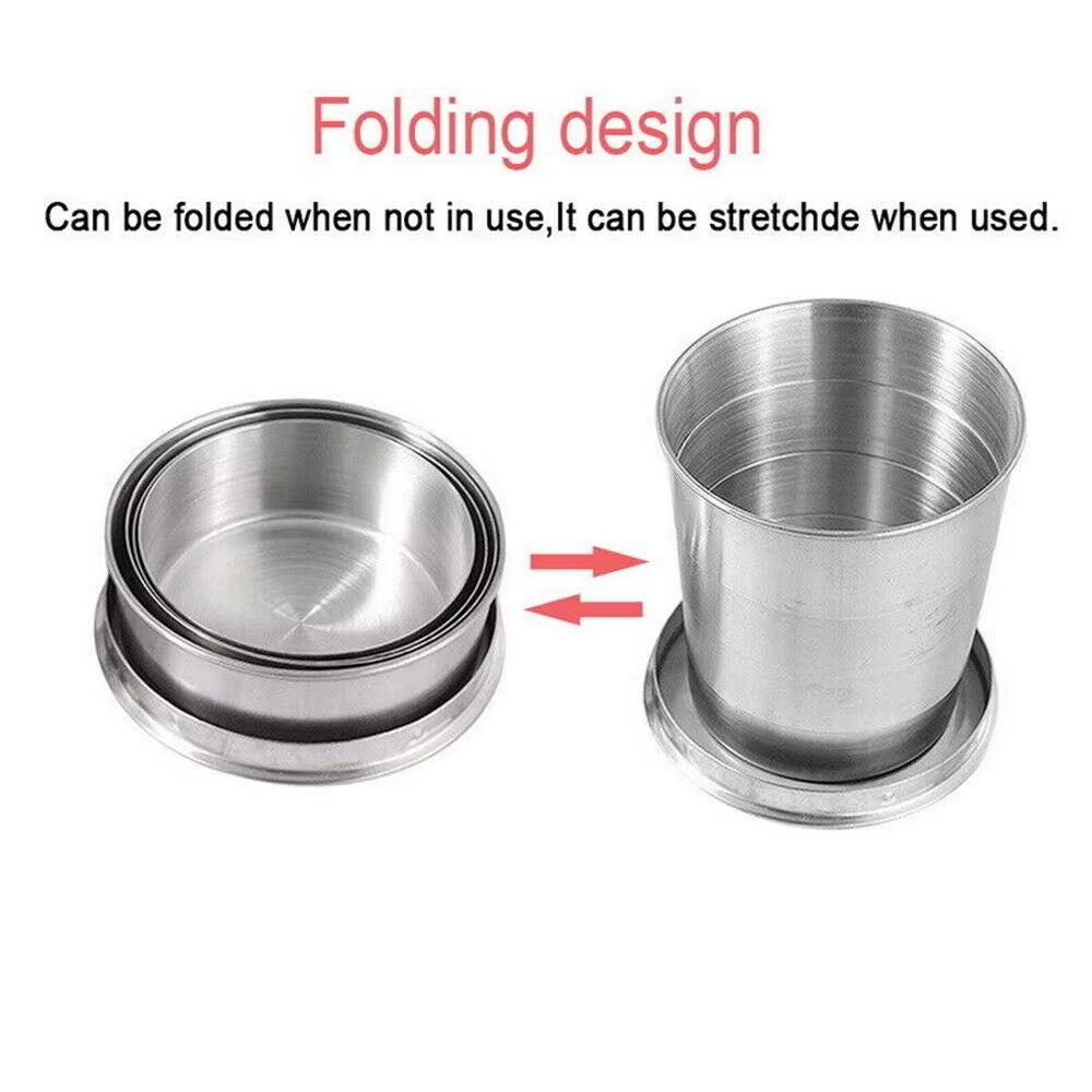 Stainless Steel Collapsible Travel Cup – Folding Telescopic Mug with Lid & Keychain for Hiking, Camping, Backpacking | Hike This Supply
