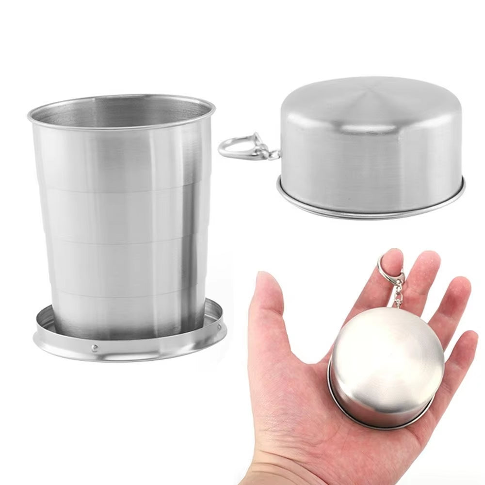 Stainless Steel Collapsible Travel Cup – Folding Telescopic Mug with Lid & Keychain for Hiking, Camping, Backpacking | Hike This Supply