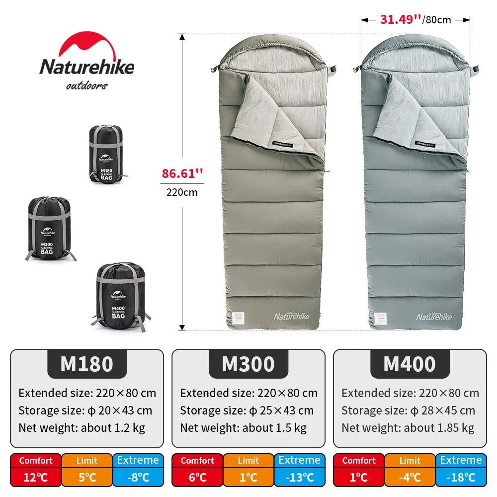 Naturehike M-Series Sleeping Bags – M180/M300/M400 Lightweight, Double & Winter-Ready Sleeping Bags for Spring & Autumn Camping | Hike This Supply