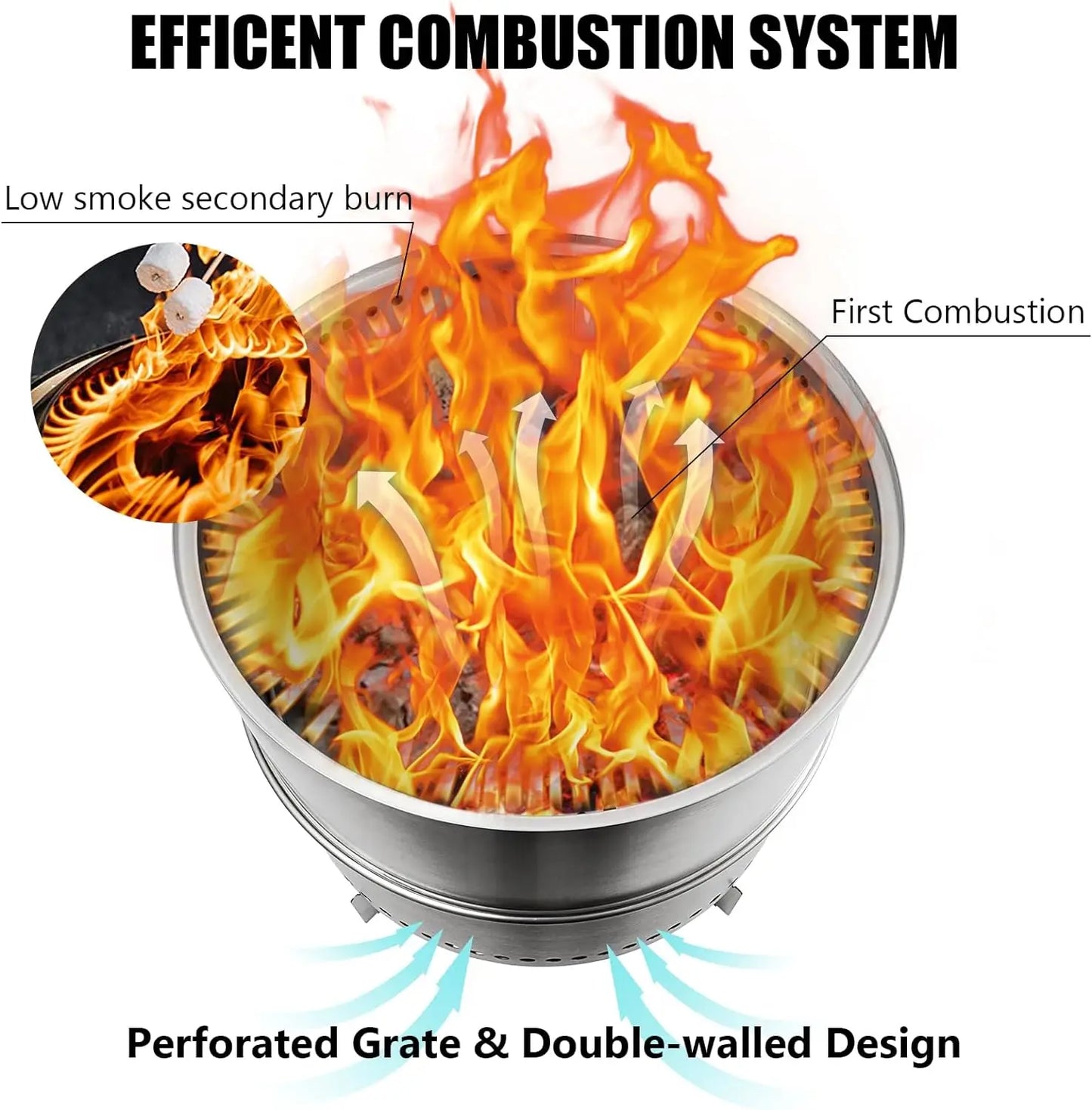 19" Smokeless Fire Pit with Stand, Stainless Steel Wood Burning Fireplaces,Removable Ash Pan,Outdoor Backyard Patio Firepit | Hike This Supply