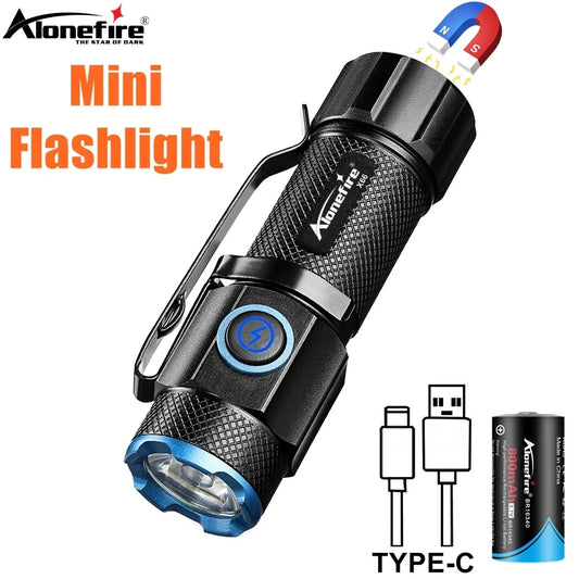 6500K Mini Flashlight High Bright P50 LED Palm Torch Type-C Usb Torch Light Child Lady Backpack Pocket Outdoor Home Work Lamp