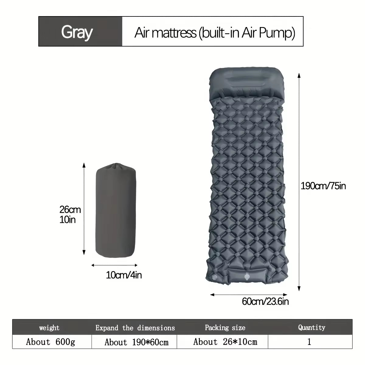 Outdoor Camping Inflatable Mattress Sleeping Pad with Pillows Ultralight Air Mat Built in Inflator Pump Hiking