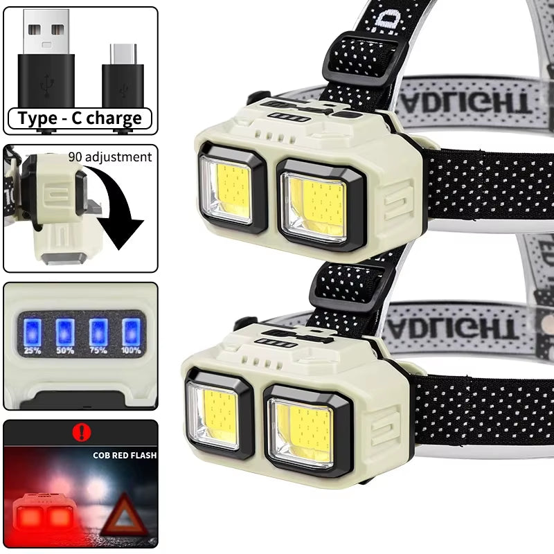 Dual‑Lens USB‑C Rechargeable Headlamp – Dual-Beam LED, Motion Sensor, Waterproof | Hike This Supply