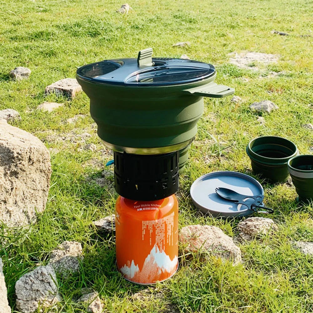 Collapsible Camping Kettle – 2.5L Silicone Foldable Cook Pot with Handle & Lid for Hiking, Backpacking, Outdoor Cooking | Hike This Supply