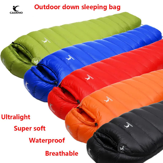 CADENO New DUCK down 400G Winter Autumn Mummies Ultra Light down Sleeping Bag Outdoor Travel Camping Nylon White Duck