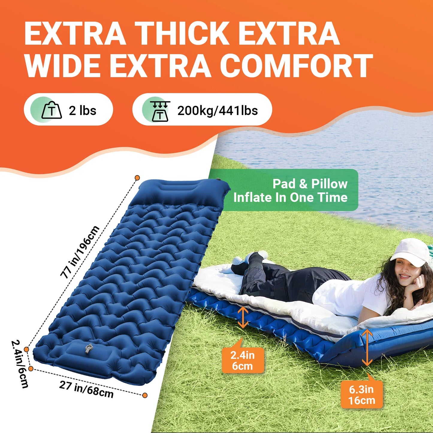 Self-Inflating Camping Sleeping Pad with Built-In Pillow & Foot Pump – Ultralight Waterproof Mat for Hiking & Backpacking | Hike This Supply