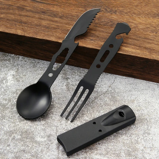 Outdoor Set Multi Functional Camping Knives Camping Tableware Outdoor Wind Combination Stainless Steel with Whistle Spoon Fork