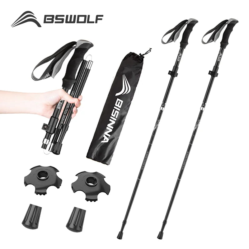2Pcs Ultralight Trekking Poles Walking Sticks Hiking Canes Folding Aluminum Walking Pole Nodic Walking Sticks