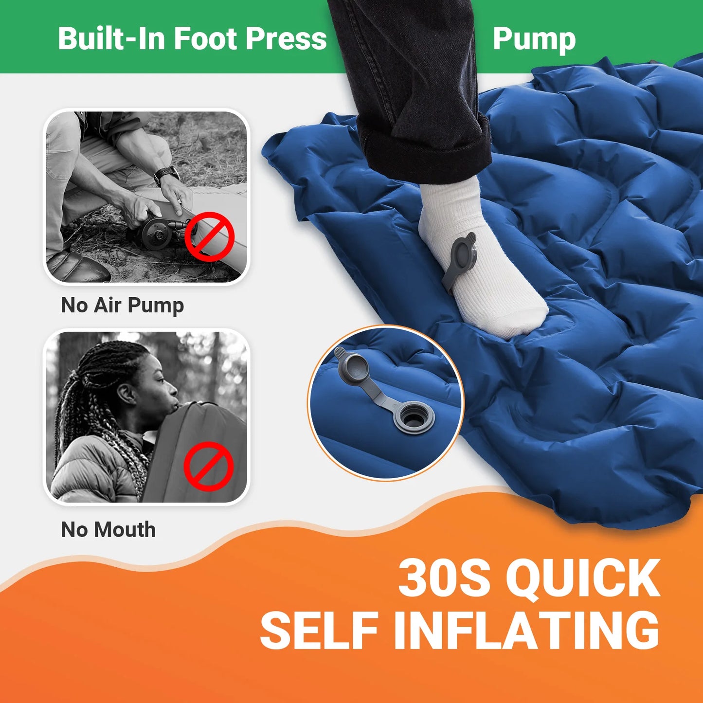 Self-Inflating Camping Sleeping Pad with Built-In Pillow & Foot Pump – Ultralight Waterproof Mat for Hiking & Backpacking | Hike This Supply