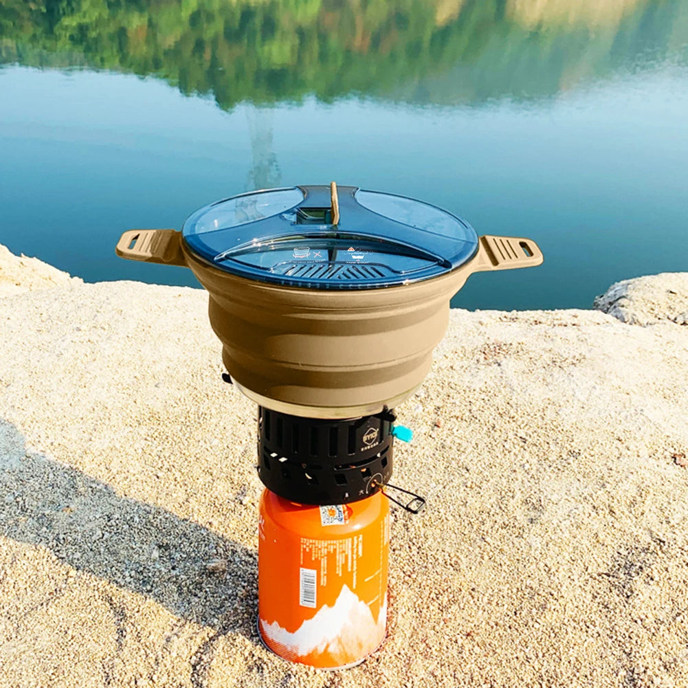Collapsible Camping Kettle – 2.5L Silicone Foldable Cook Pot with Handle & Lid for Hiking, Backpacking, Outdoor Cooking | Hike This Supply