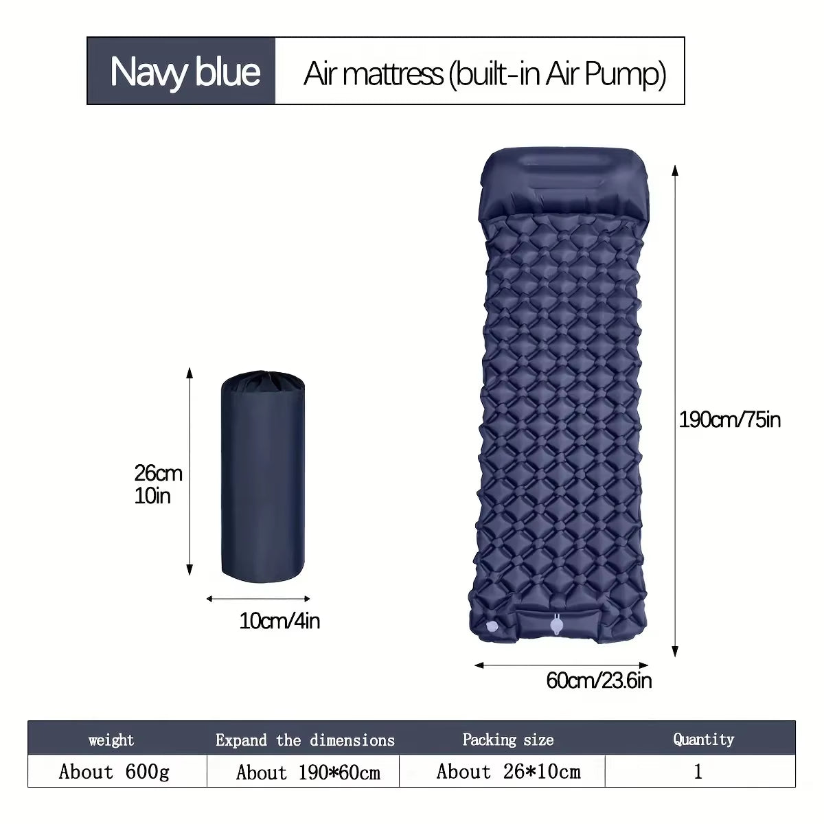 Outdoor Camping Inflatable Mattress Sleeping Pad with Pillows Ultralight Air Mat Built in Inflator Pump Hiking