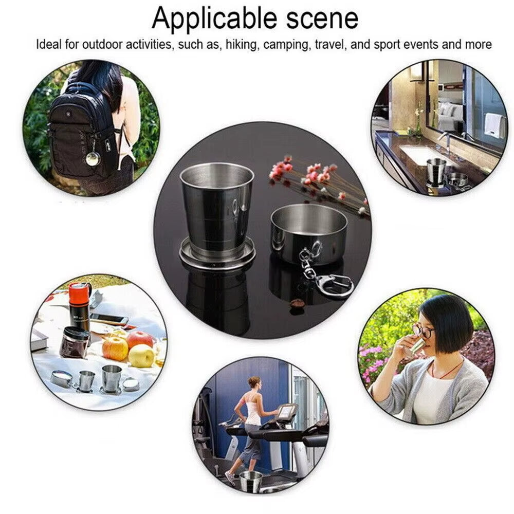 Stainless Steel Collapsible Travel Cup – Folding Telescopic Mug with Lid & Keychain for Hiking, Camping, Backpacking | Hike This Supply
