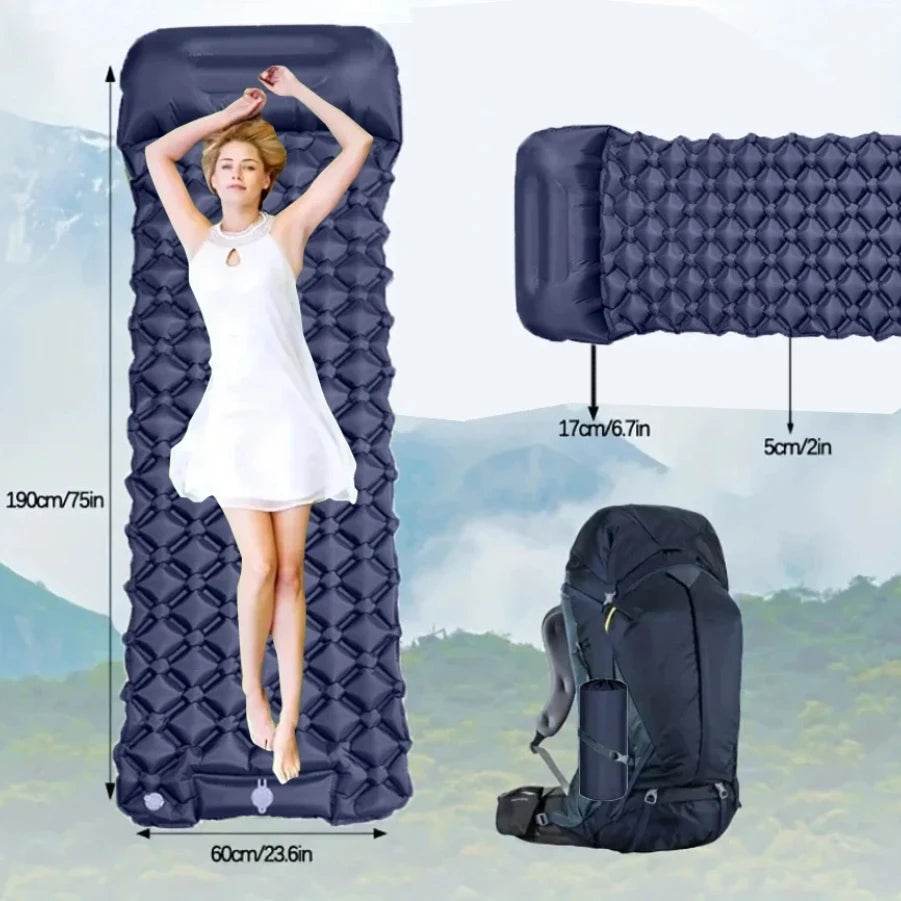 Outdoor Camping Inflatable Mattress Sleeping Pad with Pillows Ultralight Air Mat Built in Inflator Pump Hiking