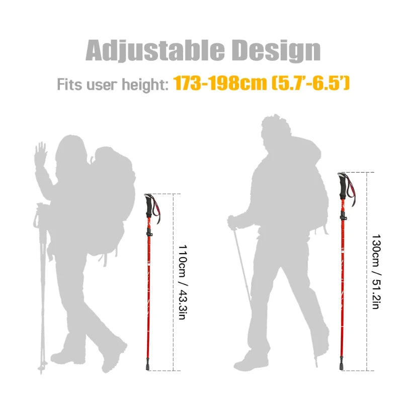 Ultra Lightweight Collapsible Trekking Pole Five-Fold Walking Stick for Hiking Camping Backpacking Aluminum Alloy Trekking Pole