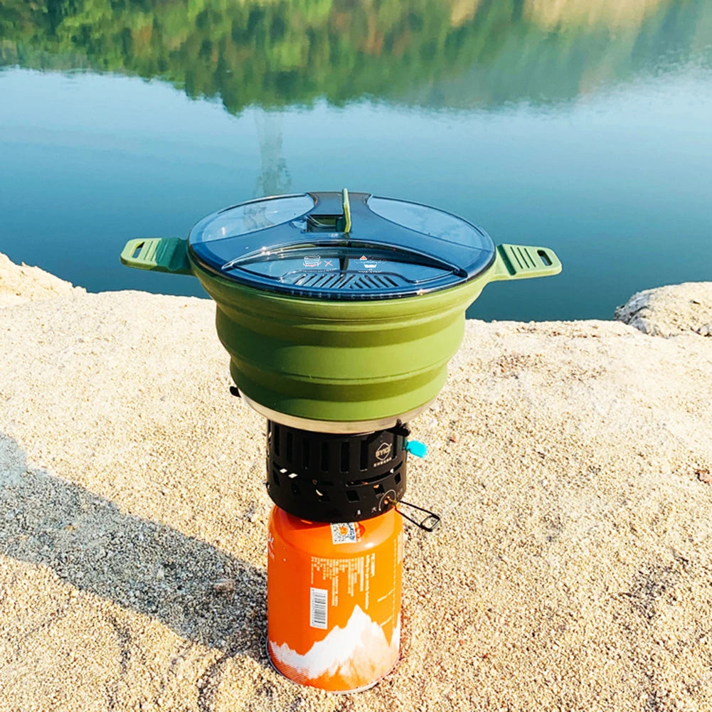 Collapsible Camping Kettle – 2.5L Silicone Foldable Cook Pot with Handle & Lid for Hiking, Backpacking, Outdoor Cooking | Hike This Supply