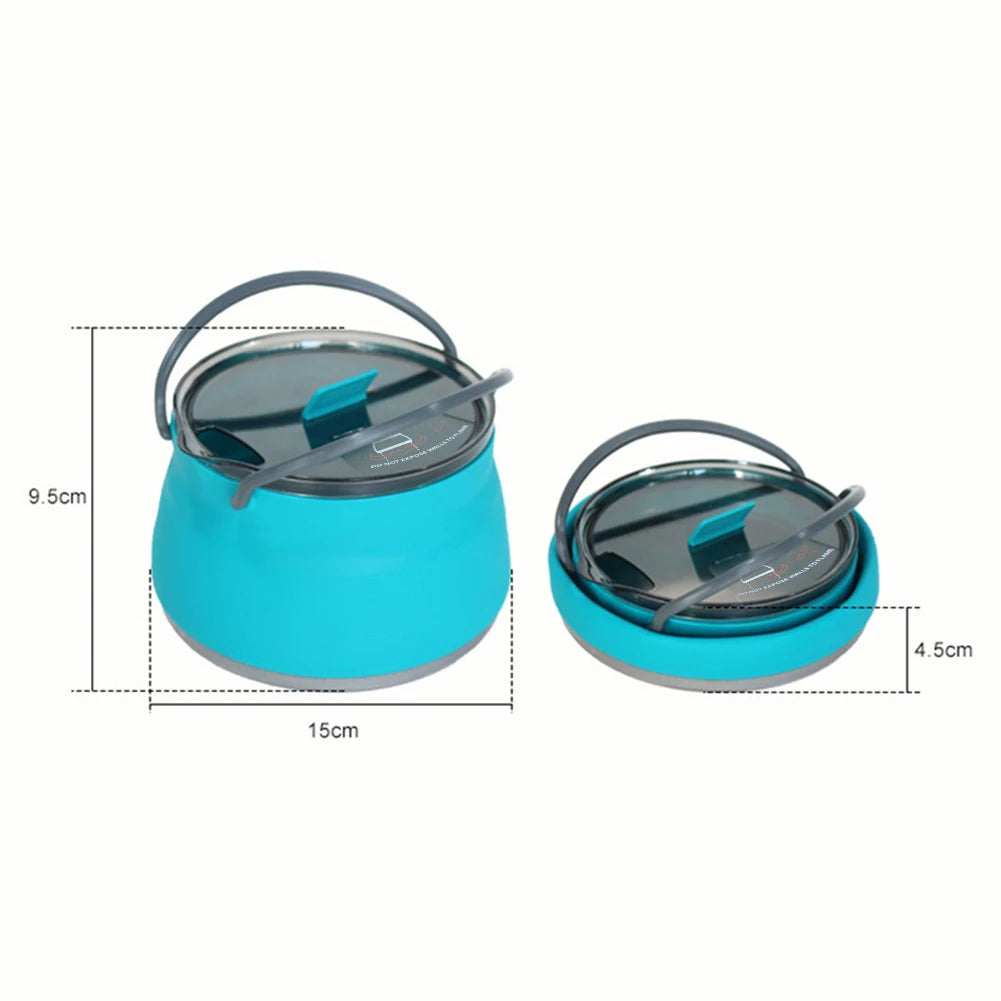 Collapsible Camping Kettle – 2.5L Silicone Foldable Cook Pot with Handle & Lid for Hiking, Backpacking, Outdoor Cooking | Hike This Supply