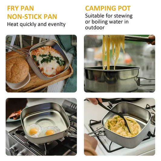 6-Piece Stainless Steel Camping Cookware Set – Portable Mess Kit with Pot, Pan, Plates & Cups for Hiking, Backpacking & Bushcraft | Hike This Supply