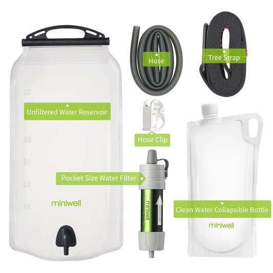 Miniwell Gravity Water Filtration System – Portable 3L Filter Kit for Hiking, Camping & Emergency Use| Hike This Supply