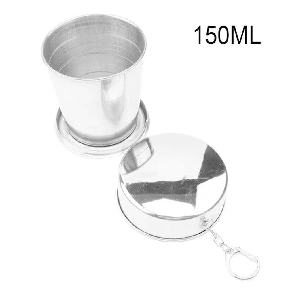 Stainless Steel Collapsible Travel Cup – Folding Telescopic Mug with Lid & Keychain for Hiking, Camping, Backpacking | Hike This Supply