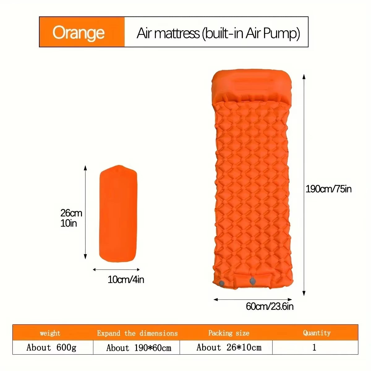 Outdoor Camping Inflatable Mattress Sleeping Pad with Pillows Ultralight Air Mat Built in Inflator Pump Hiking