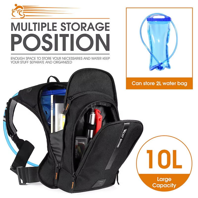10L Ultralight Cycling Backpack Ergonomic Strap MTB Road Bicycle Bag with Water Bag Outdoor Hiking Climbing Bag