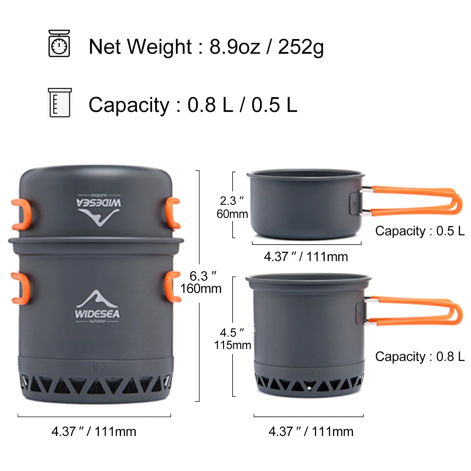 WIDESEA 2-Person Camping Cookware Set – 1.3L & 2.3L Lightweight Outdoor Pot & Kettle Kit for Hiking, Backpacking & 4-Season Cooking | Hike This Supply