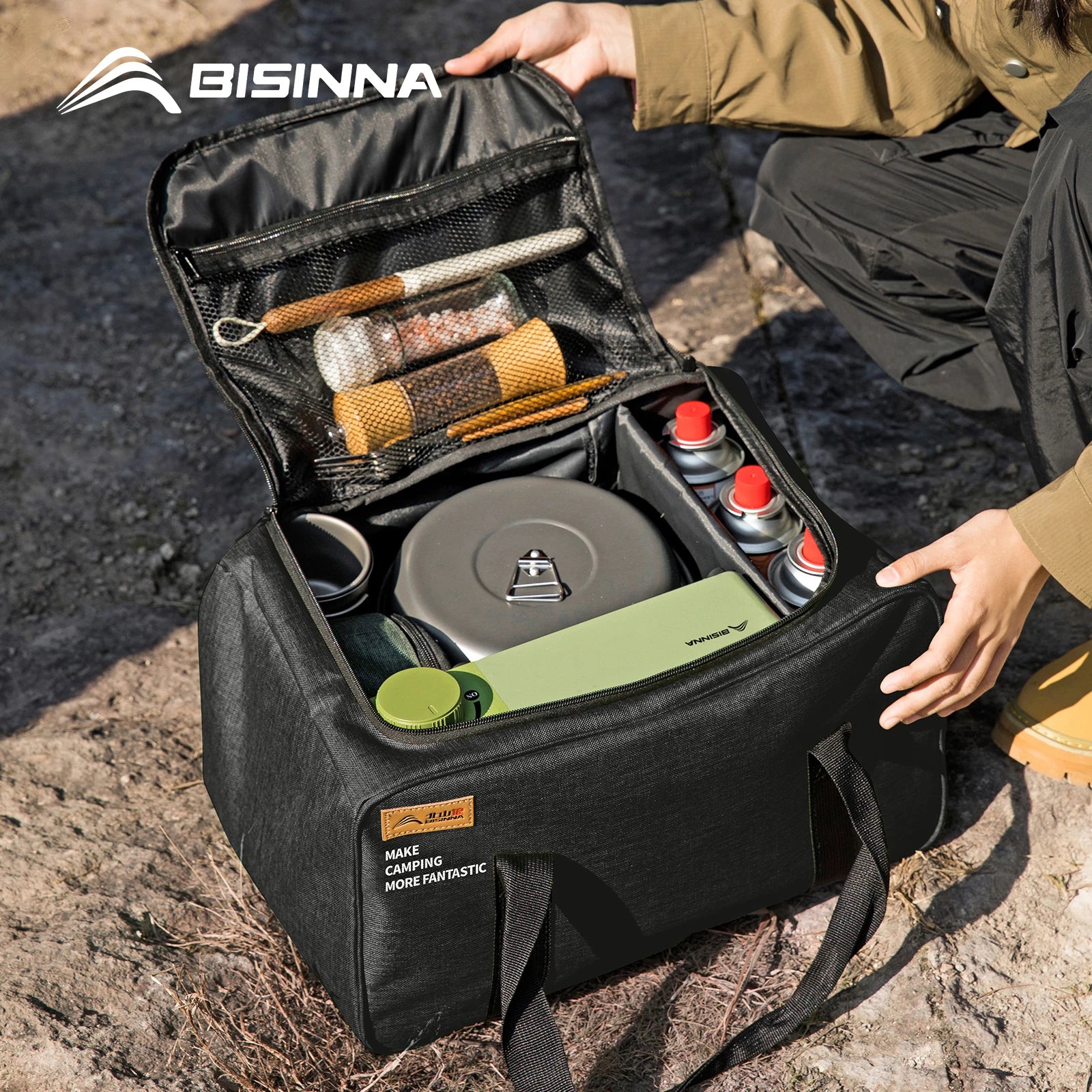 Outdoor Camping Bag 26L Folding Gas Tank Storage Bag Picnic Cookwre Container Camp Supplies Adjustable Partition