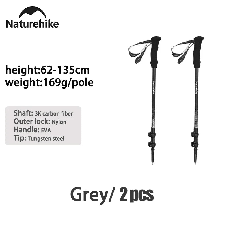 Trekking Pole Outdoor Climbing Poles Carbon Fiber 3 Section Retractable Poles Ultralight Walking Hiking Portable