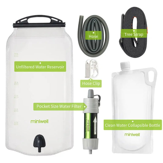 Miniwell Gravity Water Filtration System – Portable 3L Filter Kit for Hiking, Camping & Emergency Use| Hike This Supply
