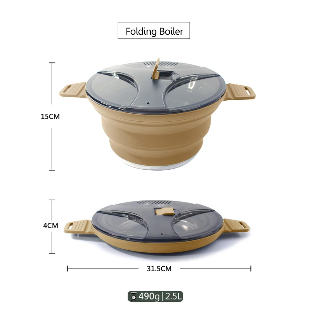  Collapsible Camping Kettle – 2.5L Silicone Foldable Cook Pot with Handle & Lid for Hiking, Backpacking, Outdoor Cooking | Hike This Supply