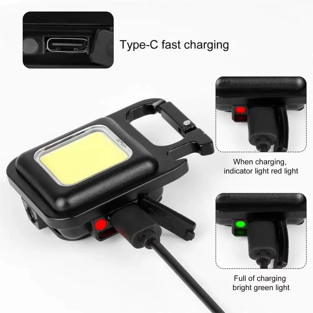 Mini USB-C Rechargeable Keychain Flashlight – 800 Lumen COB Work Light with Magnetic Base, Bottle Opener & 4 Modes | Hike This Supply