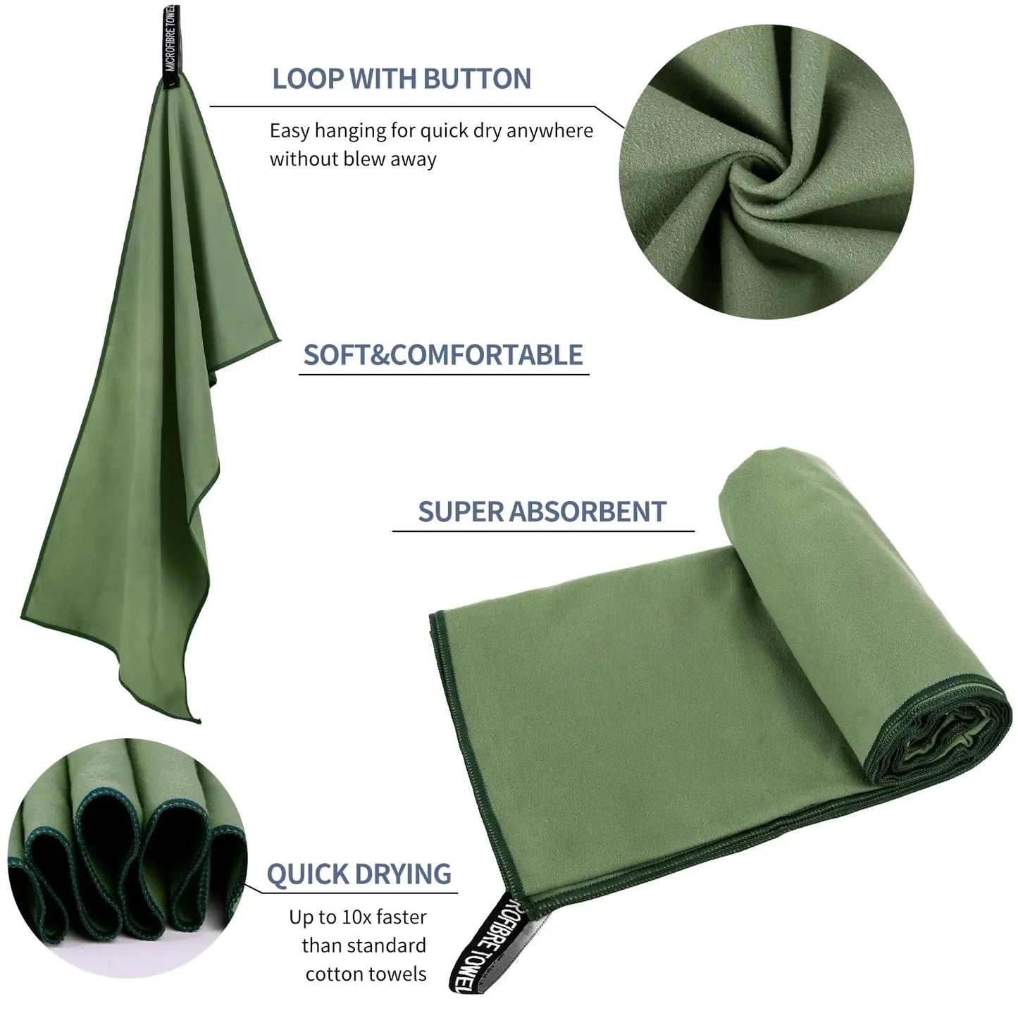 Beach Towel Sports Microfiber Quick Dry Pocket Towel Portable Ultralight Absorbent Towel for Swimming Pool Gym Fitness Yoga