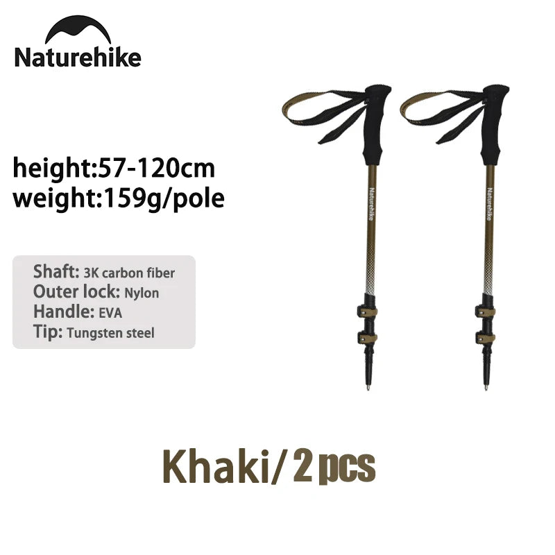 Trekking Pole Outdoor Climbing Poles Carbon Fiber 3 Section Retractable Poles Ultralight Walking Hiking Portable