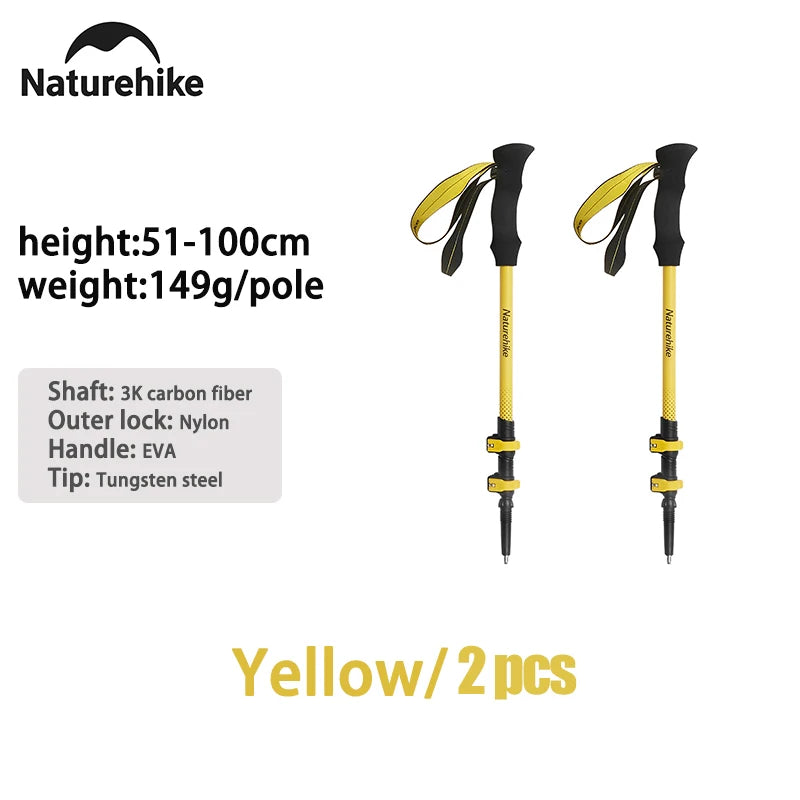 Trekking Pole Outdoor Climbing Poles Carbon Fiber 3 Section Retractable Poles Ultralight Walking Hiking Portable