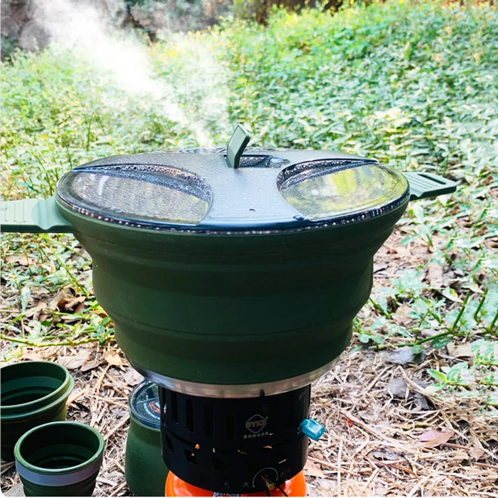  Collapsible Camping Kettle – 2.5L Silicone Foldable Cook Pot with Handle & Lid for Hiking, Backpacking, Outdoor Cooking | Hike This Supply