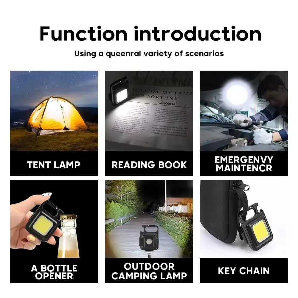 Mini USB-C Rechargeable Keychain Flashlight – 800 Lumen COB Work Light with Magnetic Base, Bottle Opener & 4 Modes | Hike This Supply