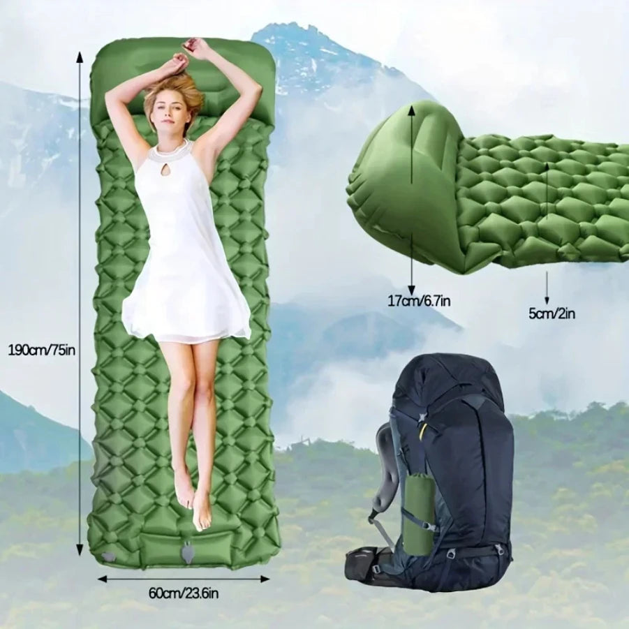 Outdoor Camping Inflatable Mattress Sleeping Pad with Pillows Ultralight Air Mat Built in Inflator Pump Hiking