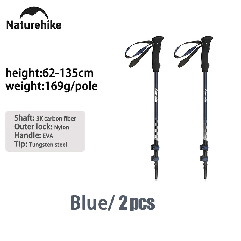 Trekking Pole Outdoor Climbing Poles Carbon Fiber 3 Section Retractable Poles Ultralight Walking Hiking Portable