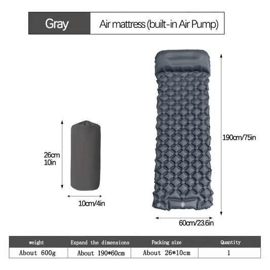 Outdoor Camping Inflatable Mattress Sleeping Pad with Pillows Ultralight Air Mat Built in Inflator Pump Hiking