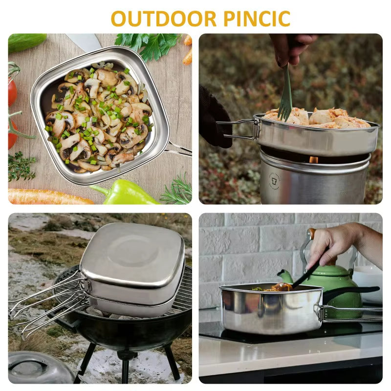 6-Piece Stainless Steel Camping Cookware Set – Portable Mess Kit with Pot, Pan, Plates & Cups for Hiking, Backpacking & Bushcraft | Hike This Supply