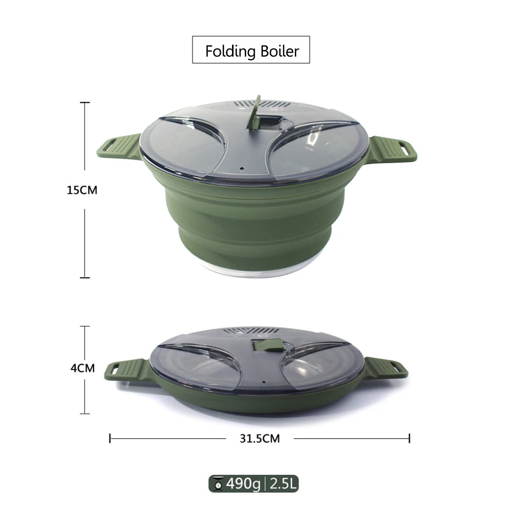  Collapsible Camping Kettle – 2.5L Silicone Foldable Cook Pot with Handle & Lid for Hiking, Backpacking, Outdoor Cooking | Hike This Supply