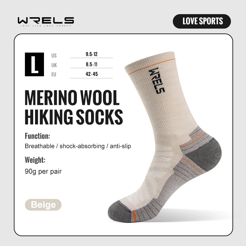 Merino Wool Socks Hiking Running Socks Soft Lightweight Shock Absorption Damping Mid-Calf Breathable Ankle Cycling Socks