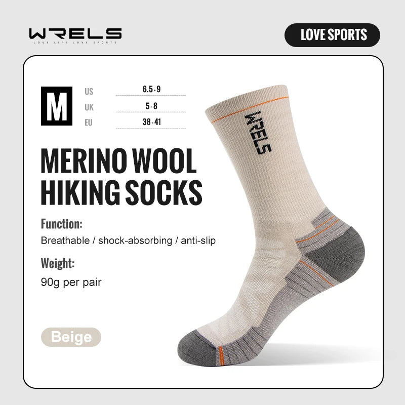 Merino Wool Socks Hiking Running Socks Soft Lightweight Shock Absorption Damping Mid-Calf Breathable Ankle Cycling Socks