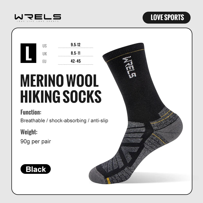 Merino Wool Socks Hiking Running Socks Soft Lightweight Shock Absorption Damping Mid-Calf Breathable Ankle Cycling Socks